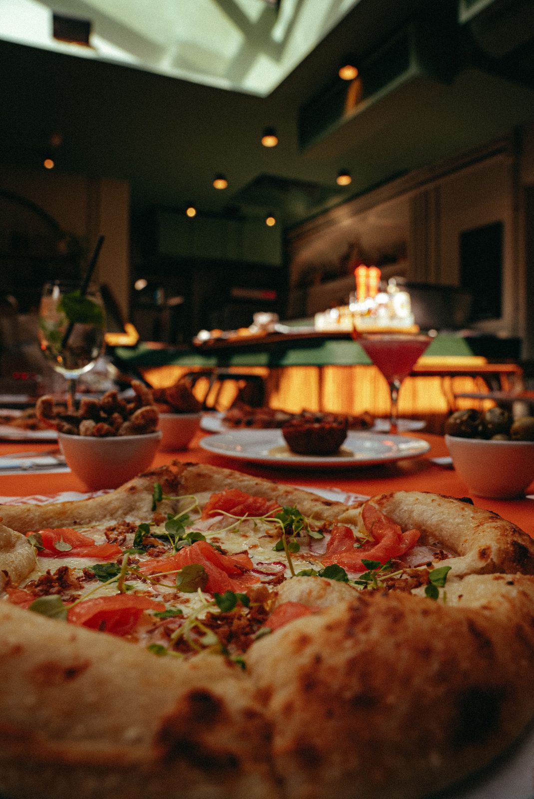 Atmospheric restaurant dining scene